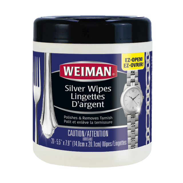 Weiman Silver Cleaner Wipes container with 20 wipes for polishing and removing tarnish from silver items