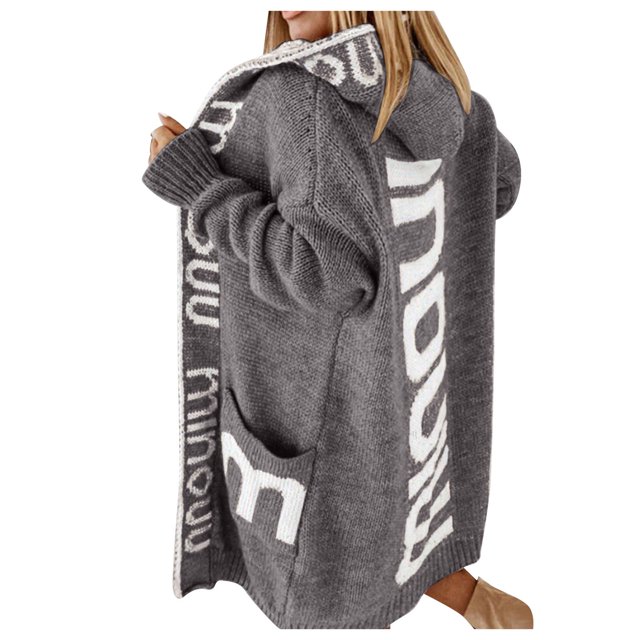 2025 Ladies Print Knit Sweater Cardigan Buttonless Hoodie Casual Oversized Sweaters Loose Sweater