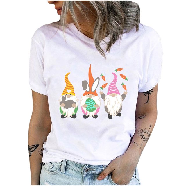 Birdeem T-Shirts à Col Rond pour Femmes Pâques Rabbit Imprimé T-Shirts Manches Courtes T-Shirt Blouse Hauts