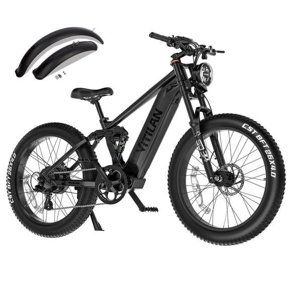 VITILAN T7 PRO Electric Bike for Adults Fat Tire Ebike, 52V 20AH Removable Battery Max Range 80Miles & 35MPH, 26 Inch Mountain Electric Bicycle with Full Suspension