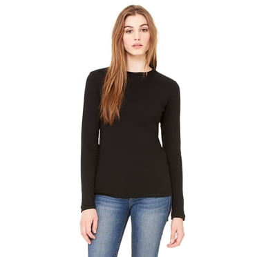 BELLA+CANVAS T-Shirt Jersey à Manches Longues pour Femmes, G, Noir