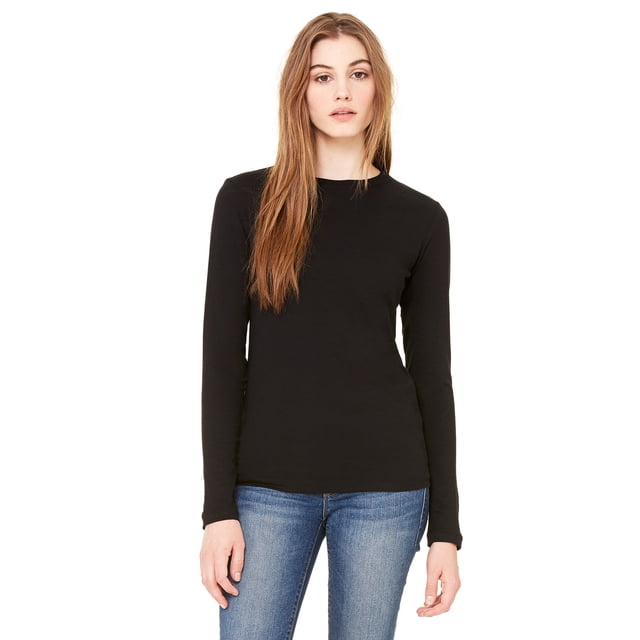 Bella Canvas Womens Jersey Long Sleeve Tee, L, Black