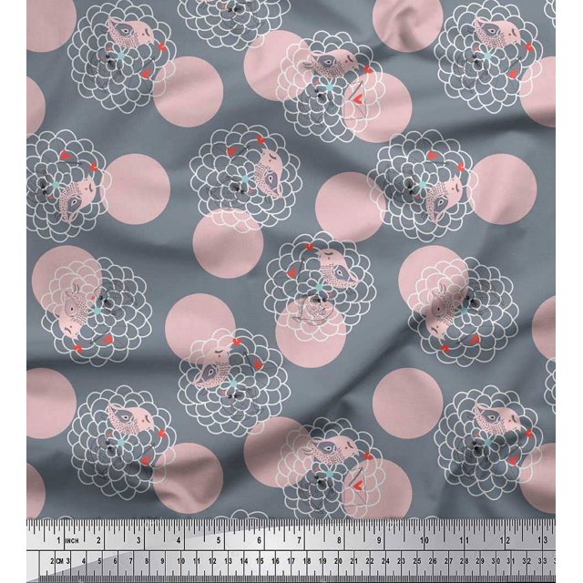 Soimoi Rayon Fabric Dot,Bird & Fish Kids Decor Fabric Printed Yard 56 Inch Wide