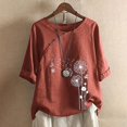 thumbnail image 2 of Chemises en Lin à Manches Courtes pour Femmes Blouses en Coton Imprimé Floral Tunique Décontractée Tendance Tenues d'Été Décontractées Col Rond T-Shirt Mode Blouse Rouge m, 2 of 4