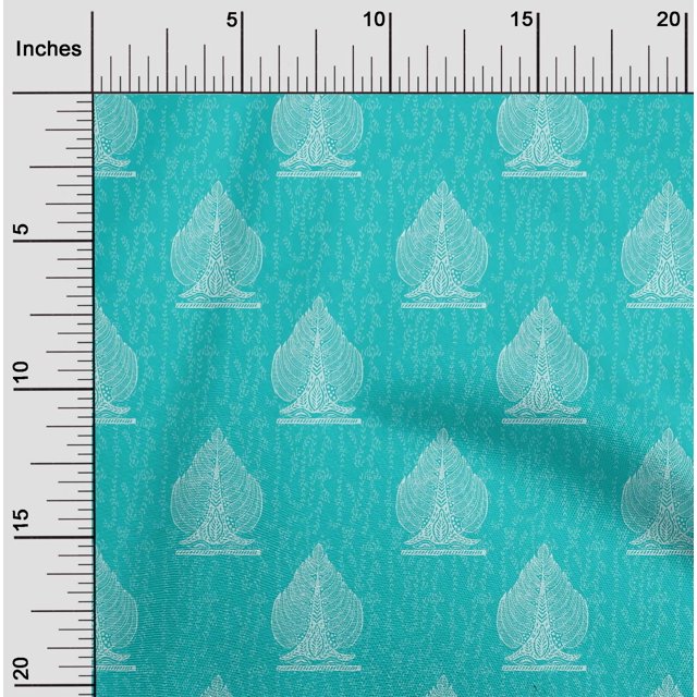 oneOone Cotton Poplin Fabric Leaves & Tree Block Print Fabric BTY 56 Inch Wide