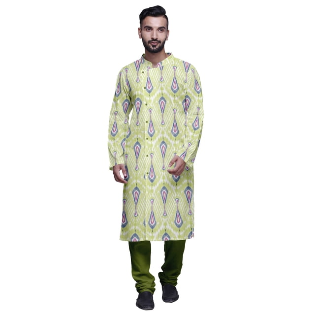 Atasi Kurta-Pyjama Long en Coton Imprimé pour Hommes, Kurta-Pyjama Décontracté de Designer, Vêtements