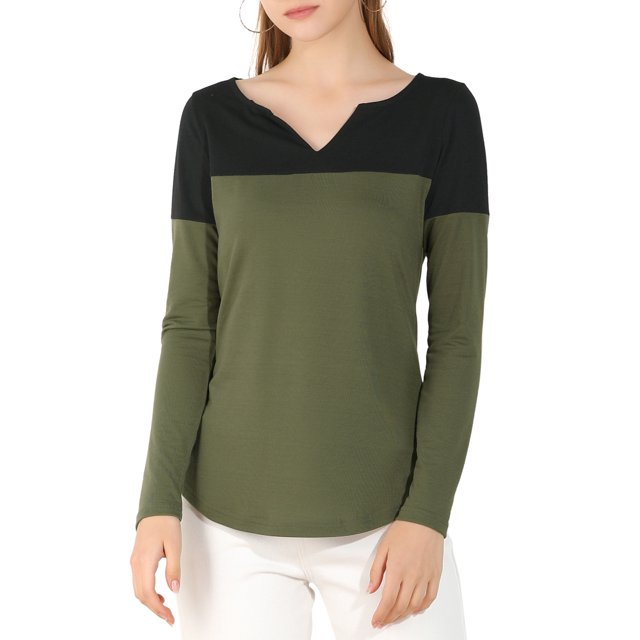 Unique Bargains T-Shirt Décontracté à Manches Longues et Col en V Fendu pour Femmes