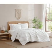 C&C California Printed Reversible Quilt Set, 100% Cotton, Breathable, Lightweight, 3-Piece, Full/Queen, Sage
