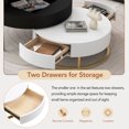 thumbnail image 3 of Kosynda Round Nesting Coffee Tables Set of 2 with Storage, Lift-top Circular Center Table with 2 Drawers and Metal Frame for Living Room, Home, Apartment, Office, White & Black, 3 of 13