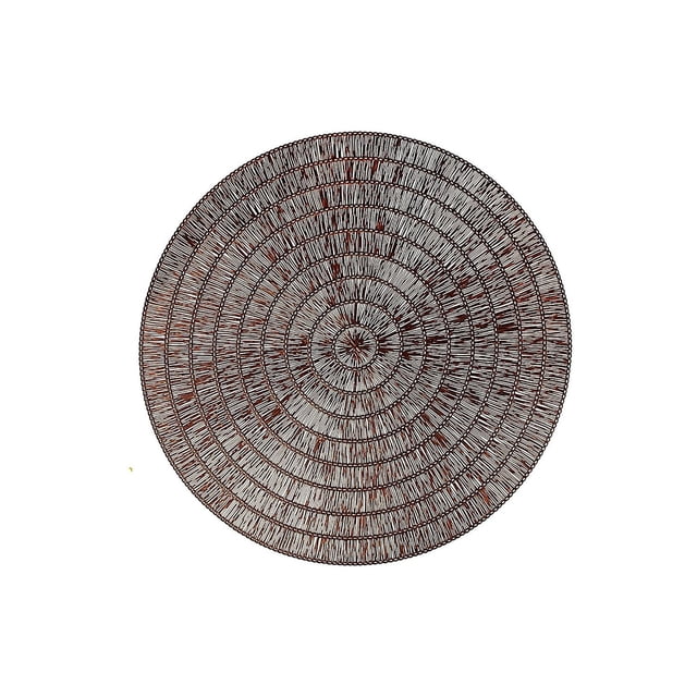 Round Pvc Lace Placemat Brown - Set of 12 showing a top-down view of a single dark brown round placemat with a detailed lace design made from durable PVC, ideal for protecting dining tables and enhancing table décor, also suitable for special occasions.