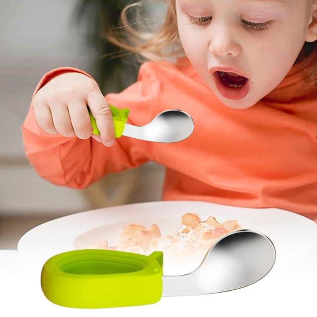 Meitianfacai Toddler Utensils Training Silverware, Short Handled Fork Spoon 316 Stainless Steel Elbow Training For Children's Tableware Learning To Spoons And Complementary Food
