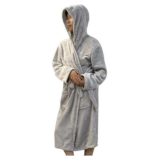 Ersazi Pyjama pour Filles Vêtements d'Intérieur pour Femmes Peignoir à Capuche en Flanelle Robe de Chambre Pyjama Long en Liquidation Gris TTG