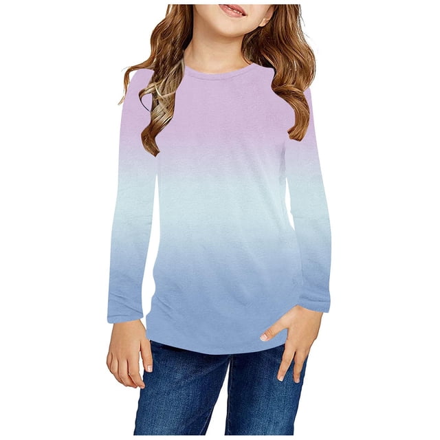 RXIRUCGD Chemises à Manches Longues pour Filles, Col Rond Mignon, Blouses Décontractées Élégantes, Violet, Taille : 4 Ans