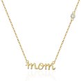 thumbnail image 1 of Mercie Sterling Silver Gold Vermeil Name Necklace “Mom” Script Pendant Bezel Set Stone Detail 18 Inch Everyday Wear, 1 of 8