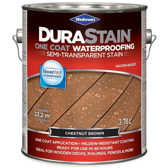 Wolman DuraStain One Coat Waterproofing Semi-Transparent Stain Water Based Chestnut Brown 3.78 L