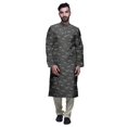thumbnail image 1 of Atasi Button Placket Satin Slub Printed Mens Kurta With Churidar Kurta, 1 of 1