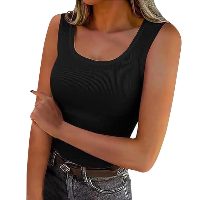Yuyuzo Tank Tops for Women Sleeveless Shirts Scoop Neck Going out Tops Ribbed Knit Slim Fitted Basic Tees