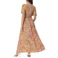 thumbnail image 3 of INSPIRE CHIC Robe Maxi d'Été Décontractée pour Femme à Col en V, Florale, Manches Courtes Volantées, Smockée, Fluide, avec Poches, m Gris Vert, 3 of 6