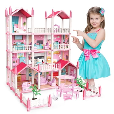 CUITING Trousse de Maison de Poupée Chambres Jouets pour Filles Bricolage Jeu d'Imitation Ensemble de Jeu de Maison de Poupée Jouets avec Accessoires et Meubles Maison de Princesse pour Tout-Petits Cadeaux de Noël Anniversaire pour 6-12 Ans Gi