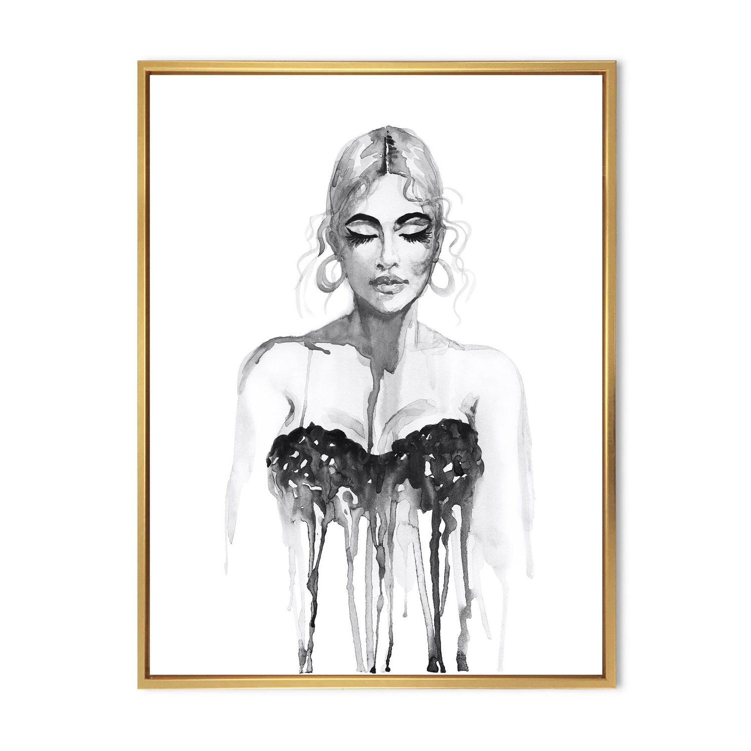 Designart Portrait monochrome de femme portant une robe de soirée ART MURAL À CADRE FLOTTÉ