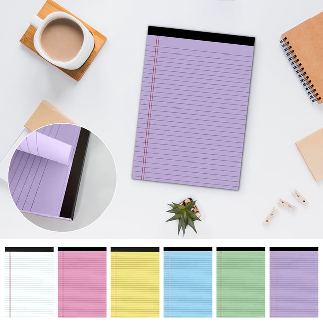 Sentmoon Bloc-Notes A4 avec Lignes Horizontales, avec un design Détachable et 50 pages. le Bloc-notes Est Montré dans une Couleur Violette Vibrante avec une Reliure Noire en Haut, Placé sur un Bureau à Côté d'Une Tasse à Café, un Cahier en Spirale et de Petits Articles Décoratifs. Idéal pour l'Organisation de Bureau, la Planification d'Étude et les Notes Quotidiennes. les options de Couleur Supplémentaires Incluent Blanc, Rose, Jaune, Bleu, Vert et Violet.