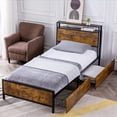 thumbnail image 1 of GAZHOME Twin Bed Frame with 2 Storage Drawers - Platform Bed Frame with 2-Tier Headboard, Strong Metal Slat Support and 10.5inch Under Bed Storage for Bedroom, No Box Spring Needed, Easy Assembly, 1 of 7