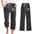 thumbnail image 2 of VEKDONE Pantalons Capri en Coton et Lin pour Femmes Imprimé Capri Noir TTG, 2 of 4