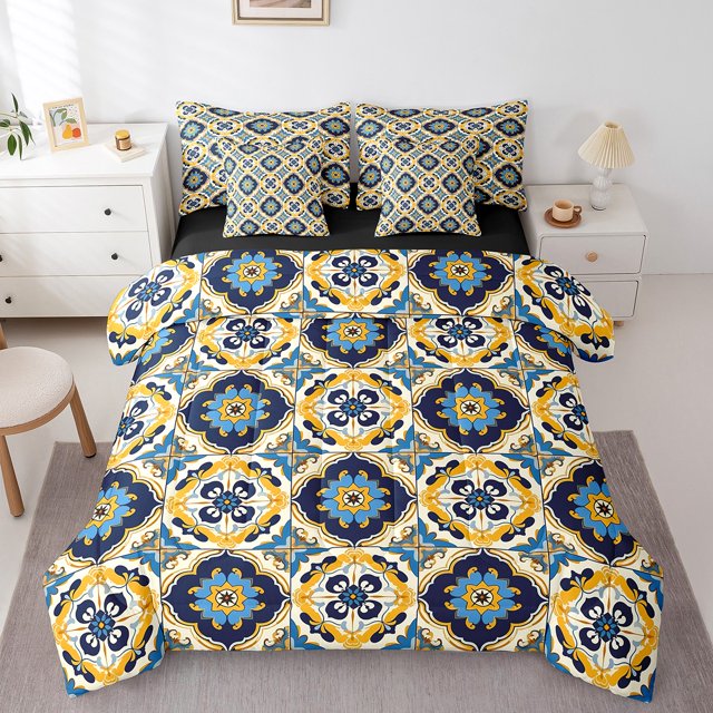 YST Ensemble de Couette Vintage Grand Lit, Literie Patchwork Persane, Décor Style Exotique, 7 Pcs