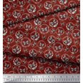 thumbnail image 3 of Soimoi Tissu Satin Modal Rouge Couronne & Papillon Imprimé Tissu au Mètre 42 Pouces de Large, 3 of 5