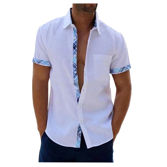 EGNMCR Chemise Décontractée pour Homme à Manches Courtes, Col à Revers, Couleurs Contrastantes, Blouse T-shirt à Col Rabattu