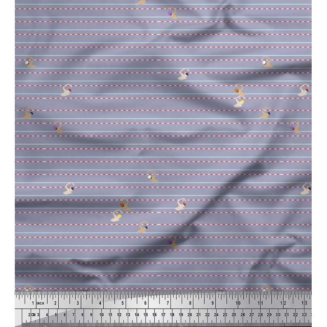 Soimoi Polyester Crepe Fabric Swimming Pool Race Sports Decor Fabric Printed Yard 42 Inch Wide