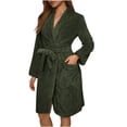 thumbnail image 1 of Womens Plush Fleece Robe Knee Length Cozy Fuzzy Bathrobe with Belt Shawl Collar Warm Soft Towel Robes Army Green, XXL, 1 of 5