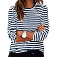 thumbnail image 2 of Yuyuzo Hauts pour Femmes Grande Taille Automne Chandails à Manches Longues Col Rond à Blocs de Couleur Rayés Décontractés Confortables T-Shirts à Enfiler Taille Bleu, 2 of 6