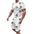thumbnail image 1 of Mikilon Mens Trendy Outfits 2-Piece Set Hawaiian Print Short Sleeve Elasticized Shorts Casual Two Piece Set White L, 1 of 5