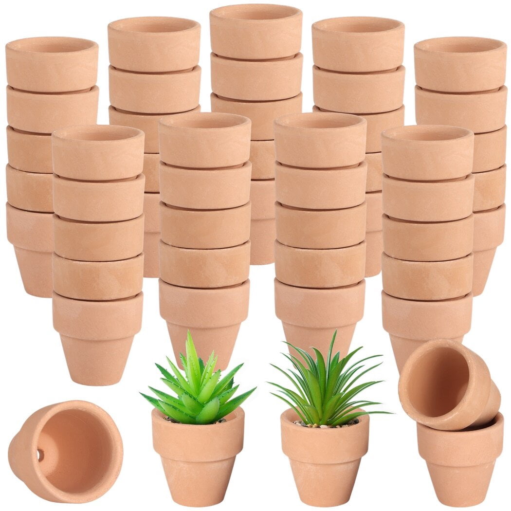 50 Pcs Mini Terracotta Pots, 1.2" Succulent Nursery Pots with Drainage Holes, Miniature Cactus Flower Planters, Tiny Clay Terra Cotta Pots for Indoor Outdoor Plants, DIY Crafts