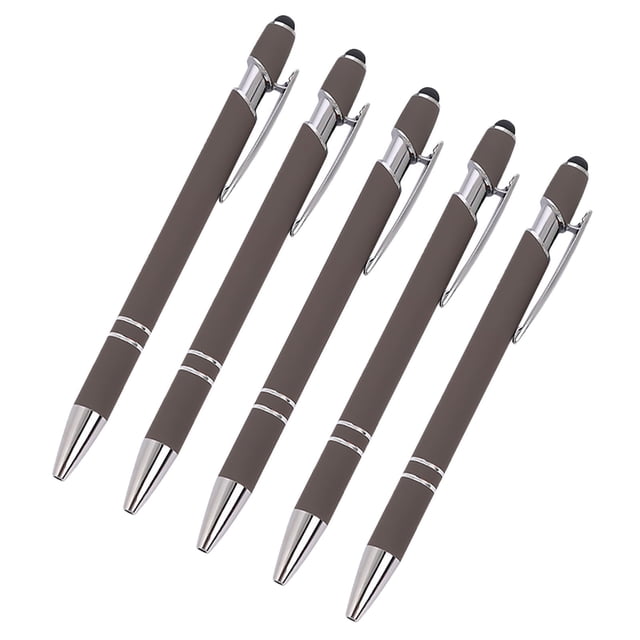 Maplenight Aluminum Ballpoint Pen with Touchscreen Tip - Metal Body, 1.5g Ink, 5pc Set for Business, Student Writing, and Screen Use Brown