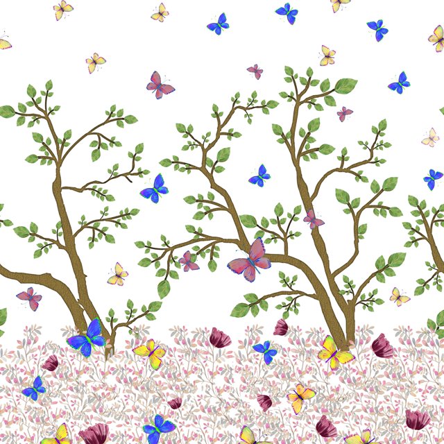 Soimoi Tissu Crêpe polyester Blanc Imprimé Insectes & Arbres au Mètre 42 Pouces de Large