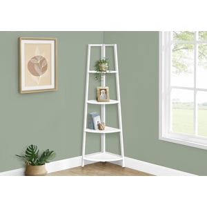 Monarch Specialties Bibliothèque, Bibliothèque, Etagere, Coin, 4 Tier, 60"h, Bureau, Chambre, Métal, Stratifié, Blanc, Contemporain, Moderne