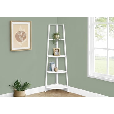 Monarch Specialties Bookshelf, Bookcase, Etagere, Corner, 4 Tier, 60"h, Office, Bedroom, Metal, Laminate, White, Contemporary, Modern