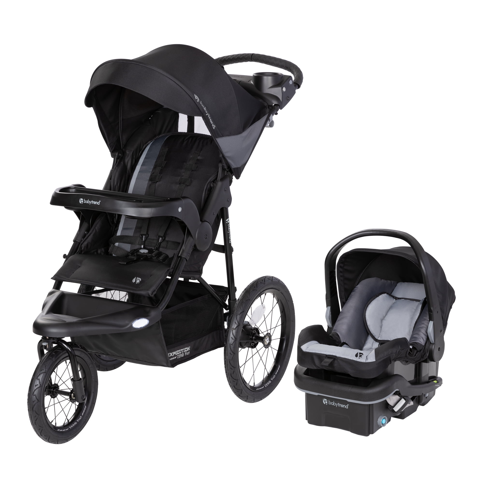 Baby Trend Expedition Zero Flat Jogger Travel System with Led Lights with EZ Lift Plus Infant Car Seat and Base