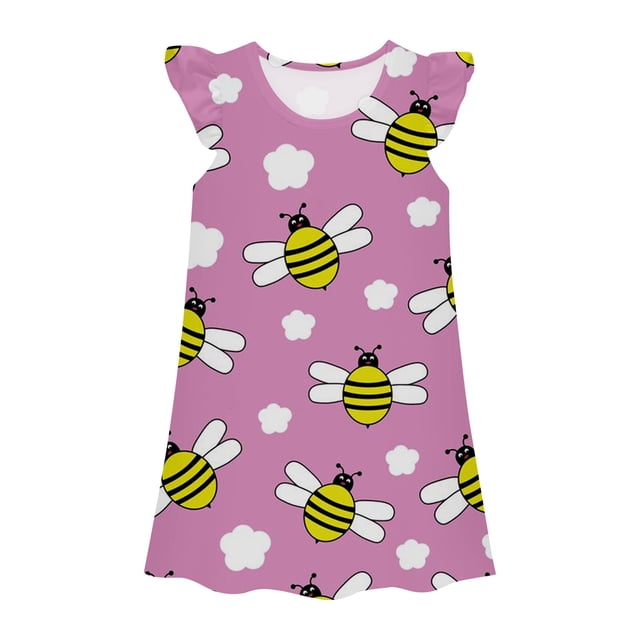 MIASHUI Chemises de Nuit pour Filles Robe de Princesse Manches à Volants Pyjama, Rose, 8-9 Ans