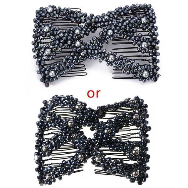 MesaSe Twist Rhombus Beaded Hair Side Combs Stretchable Double Clips Bun Maker