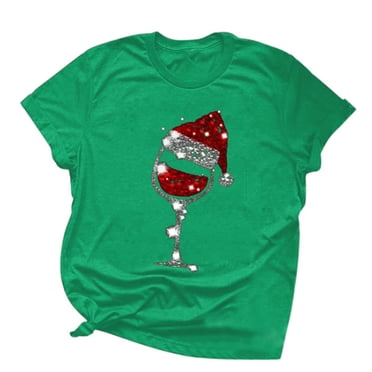T-shirts de Noël pour Femmes, Décontractés, Imprimé de Chapeau de Noël, Manches Courtes, T-Shirts