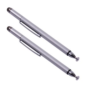 Universal 2-in-1 Stylus with Fiber Tip and Disc Tip, Precision Touchscreen Pen for All Capacitive Phones, Tablets, and Laptops, 2-Pack, Silver + Silver