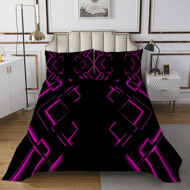 Erosebridal Abstract Coverlet Set Twin for Teens, Gradient Rectangle Bedding Set, Modern Checkered Decor