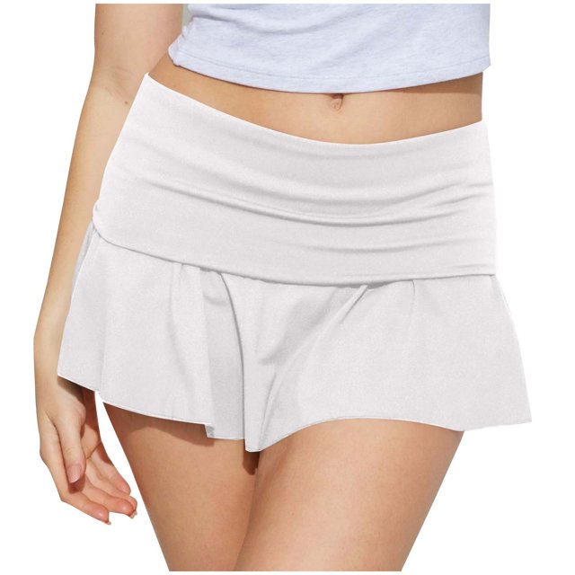 Timegard Skirts for Women Summer Low Waist Ruched Mini Skirts Solid Color Casual Loose Workout Shorts