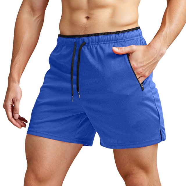 Men's Running Shorts with Zipper Pockets Gym Athletic Workout 5" Shorts for Men