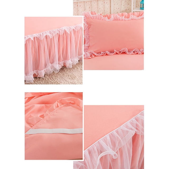maskred Throw Lace Ruffle Bed Skirt Durable And Beautiful For Anywhere Universal Fit Non-slip Mattress Cover pink