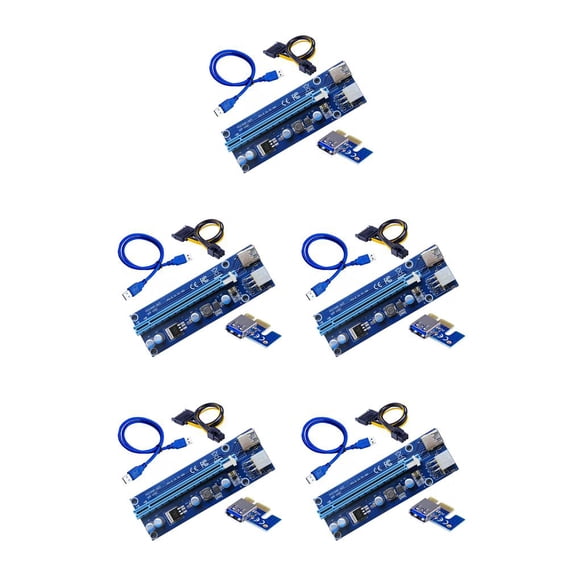 Transemion 2021 PCI-E Riser 6-pin with LED Lights Crypto Mining Card 1x TO 16x PCI-E RISER Blue 1M 5Set