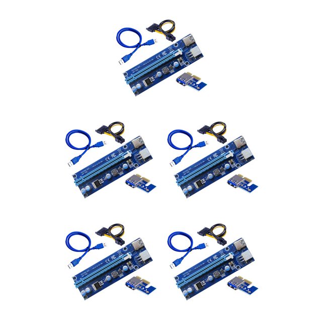 Transemion 2021 PCI-E Riser 6-pin with LED Lights Crypto Mining Card 1x TO 16x PCI-E RISER Blue 1M 5Set